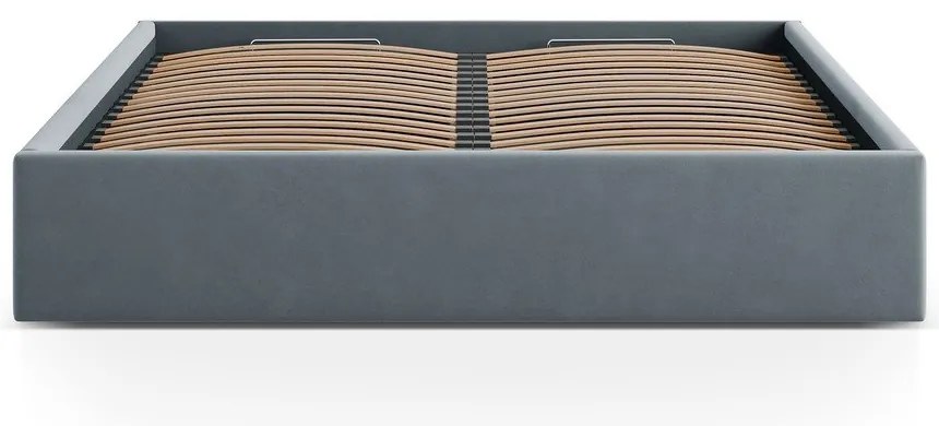 Világoskék kárpitozott ágyneműtartós-ágytámla nélkül franciaágy ágyráccsal 160x200 cm Susan – Micadoni