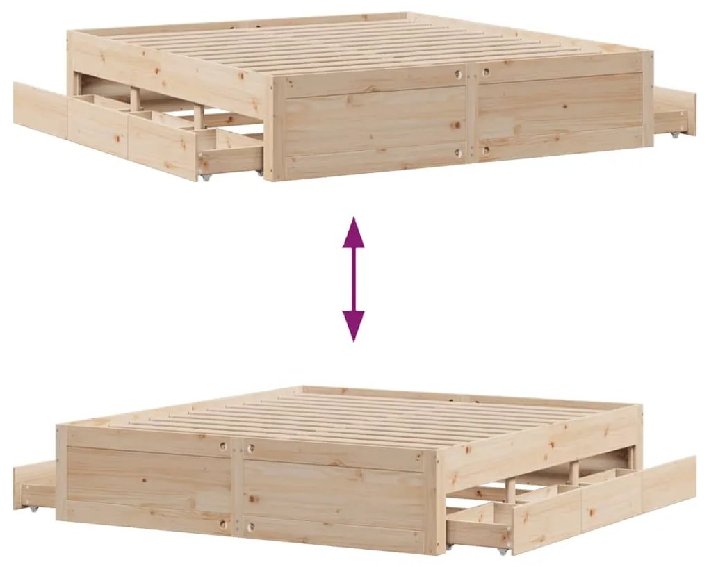 tömör fenyőfa fiókos ágykeret matrac nélkül 200 x 200 cm
