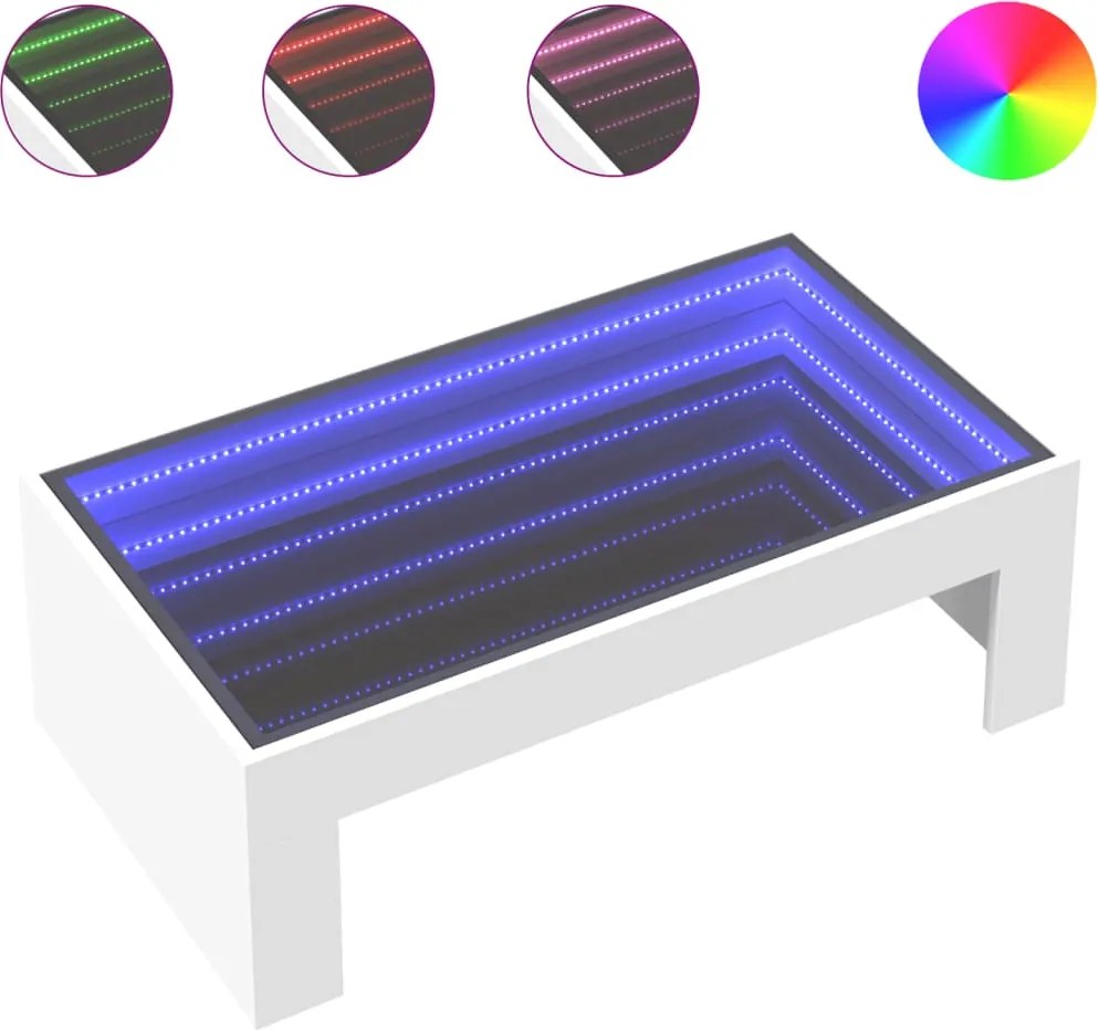 vidaXL fehér végtelen hatású LED-es dohányzóasztal 90 x 50 x 30 cm