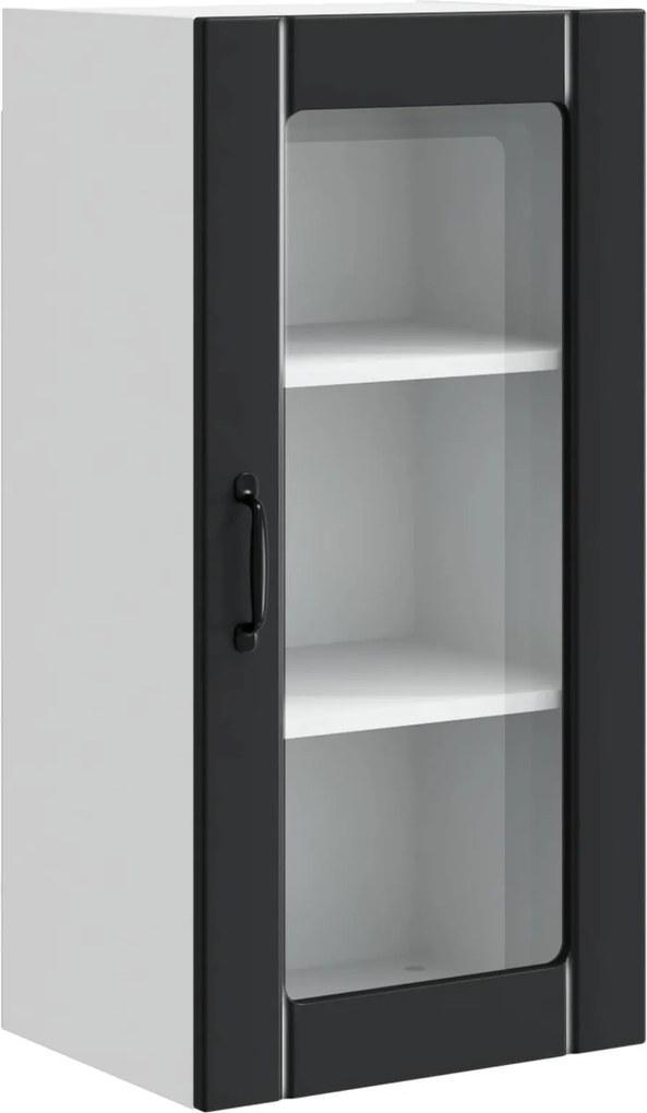 vidaXL Konyhaszekrény polcokkal ajtóval Fekete 40 x 31 x 80 cm Faanyag