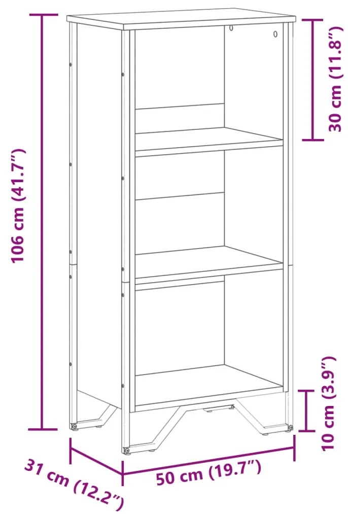 fekete szerelt fa könyvszekrény 50 x 31 x 106 cm