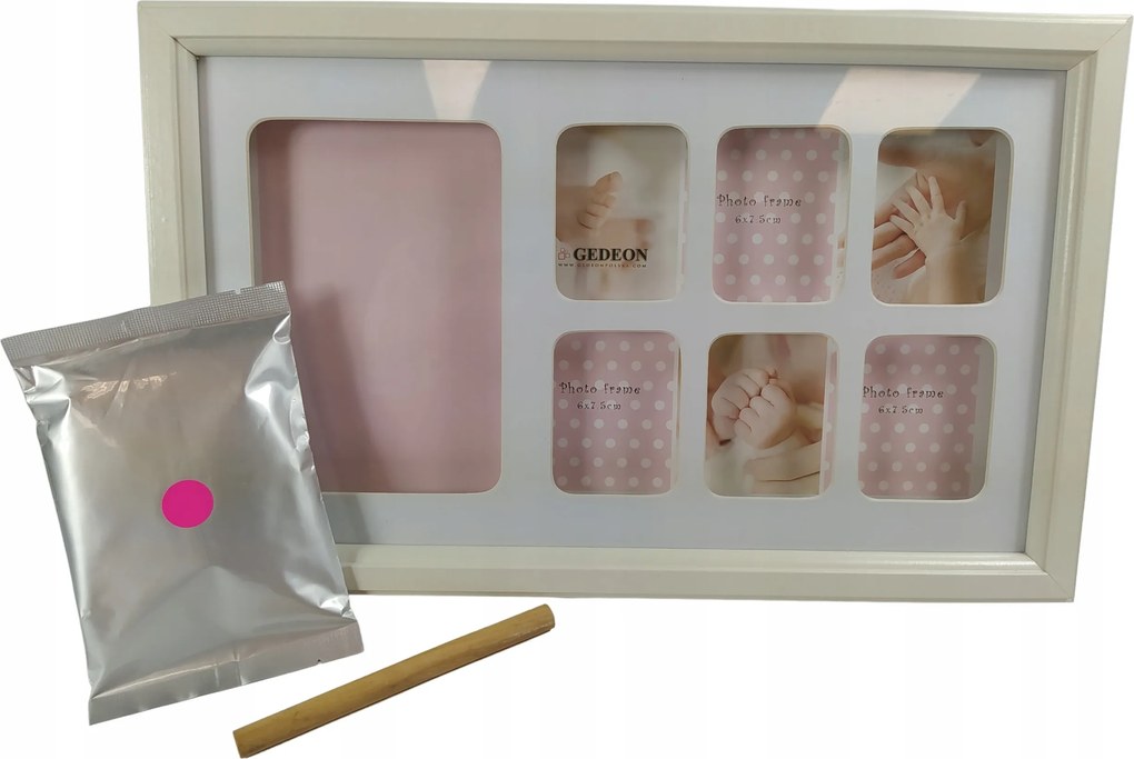 Gyerek képkeret agyag baba lenyomat rózsaszín gipsz