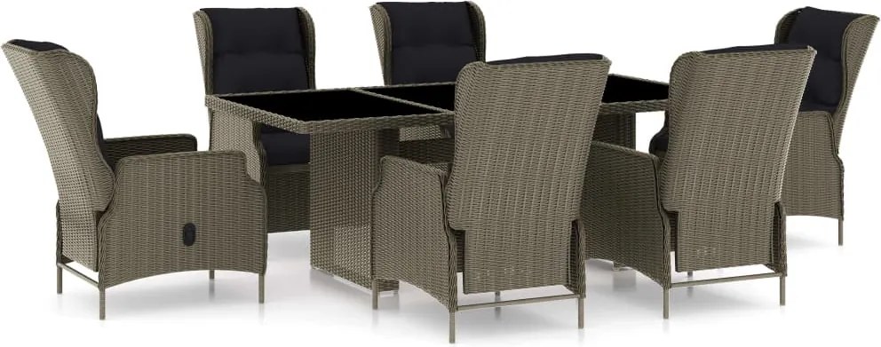 vidaXL 7 részes barna kültéri polyrattan étkezőszett párnákkal