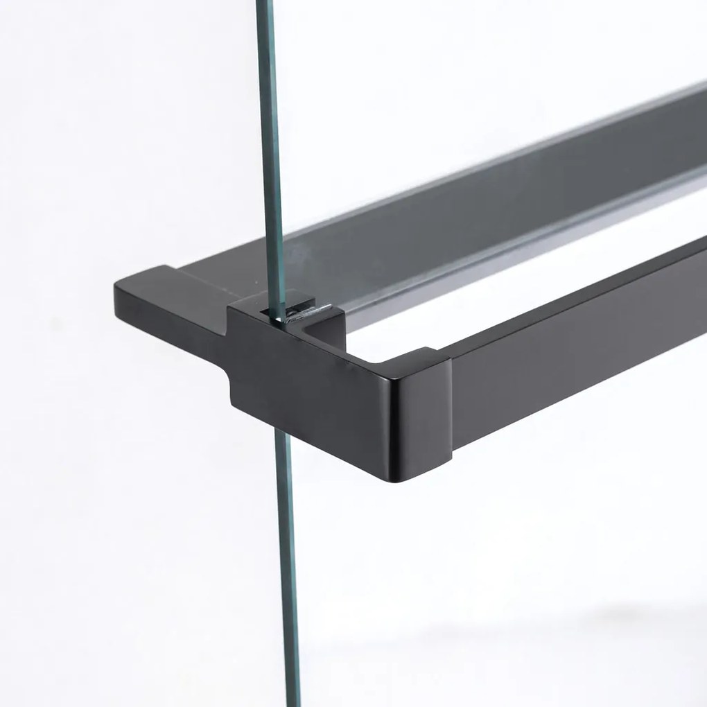 Stuxi Milano Plus Black Walk-in zuhanyfal, 80x200 cm, 8 mm vastag vízlepergető biztonsági üveggel, 200 cm magas, matt fekete profillal és távtartóval
