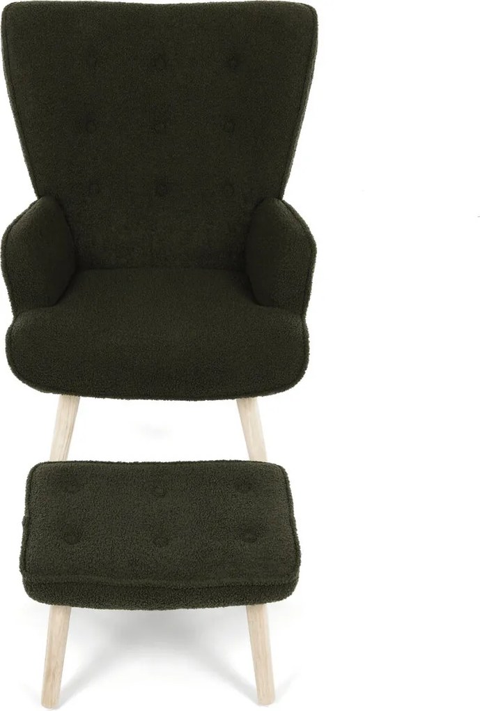 Zöld relaxfotel, boucle szövet kárpitozással