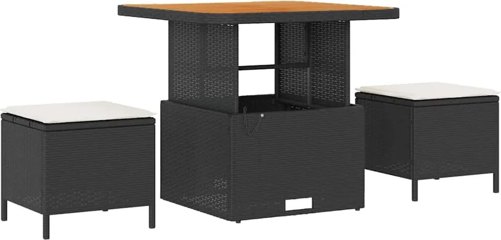 vidaXL Kert étkező szett Fekete polirattan