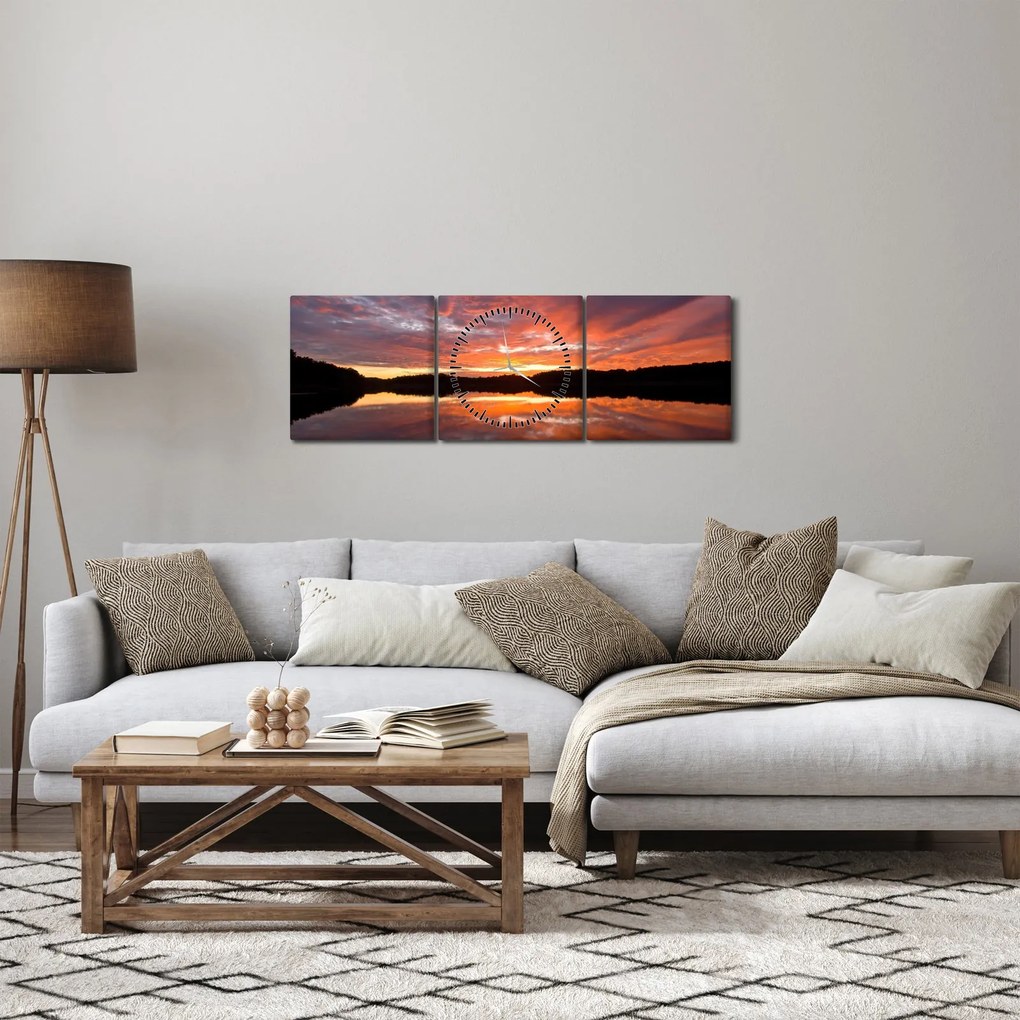 Kép - Naplemente a tó felett (órával) (90x30 cm)