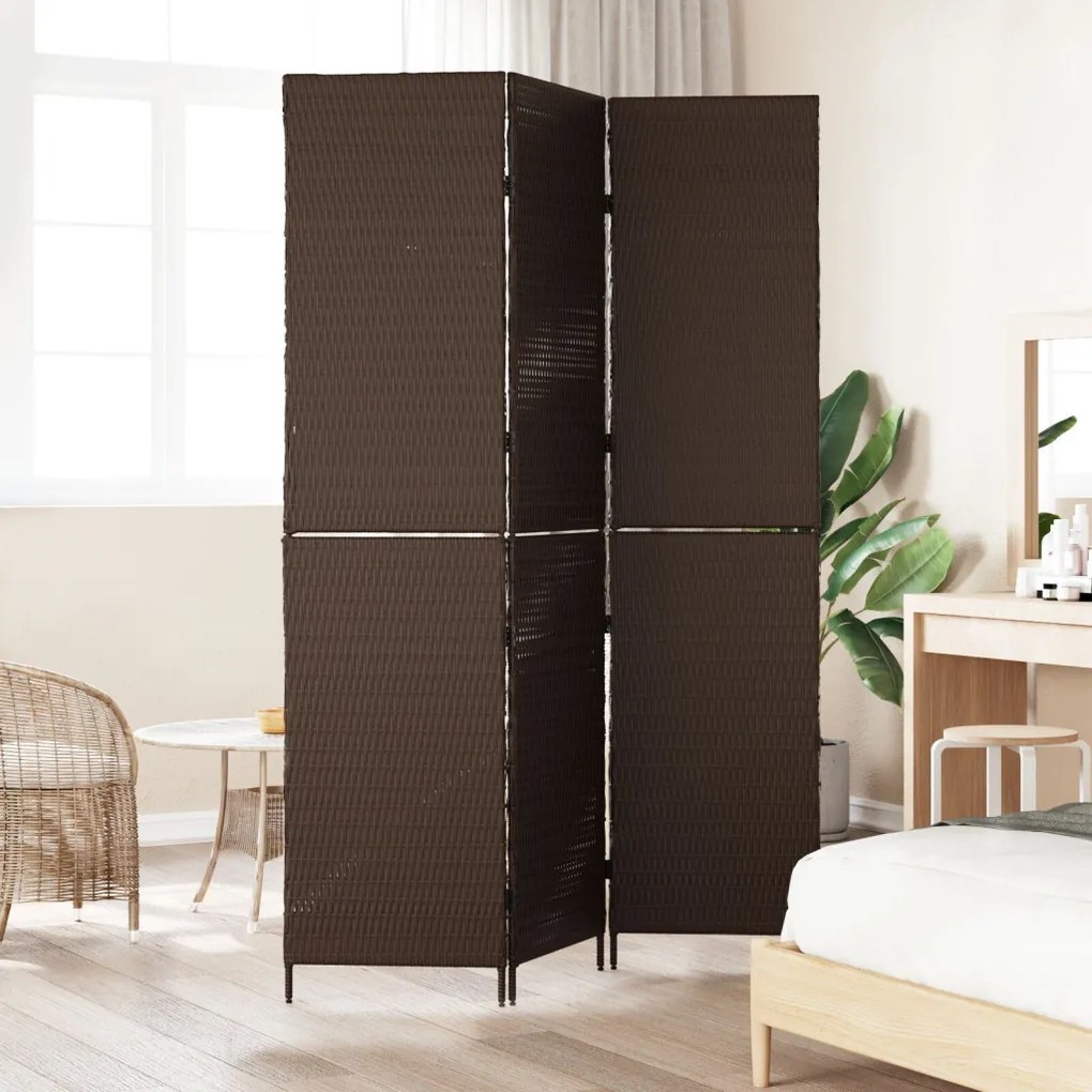 Szobai Elválasztó 3 Paneles Összecsukható Barna 146x180 cm Poly Rattan