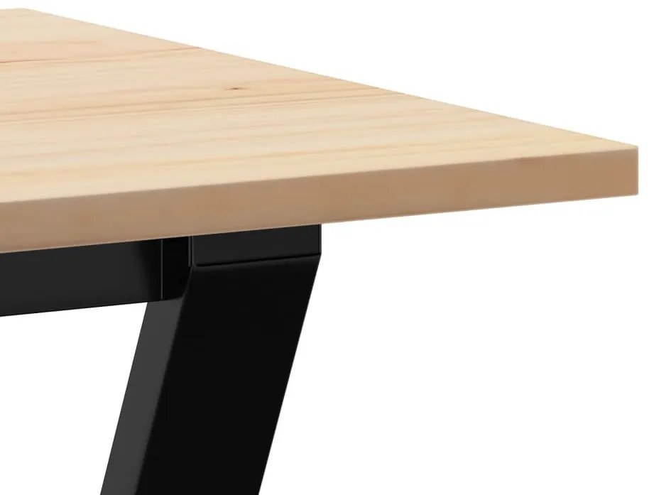 tömör fenyőfa és acél étkezőasztal Y-vázzal 80x50x75 cm