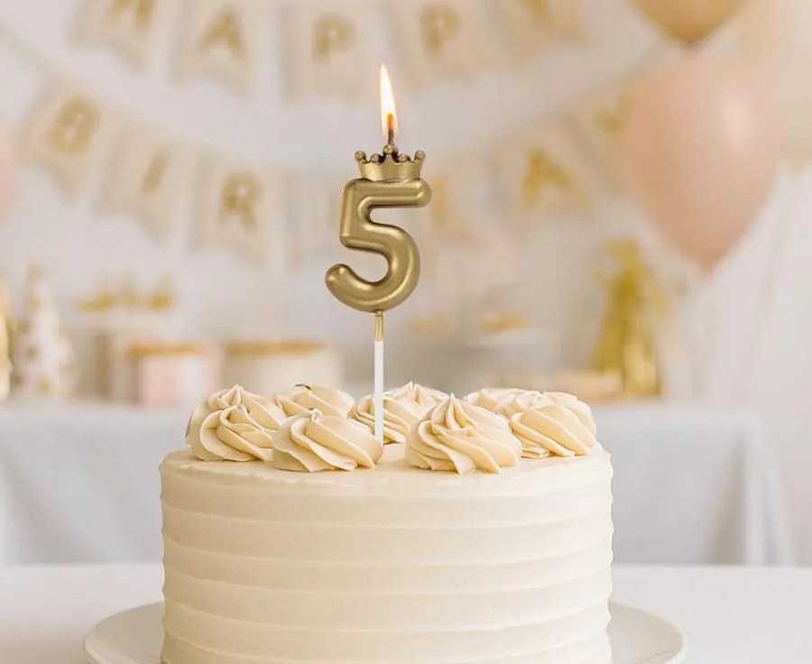 Arany Champagne Crown 5-ös számgyertya, tortagyertya 6 cm