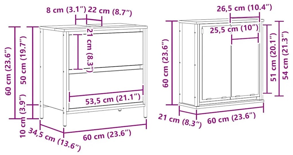 vidaXL 2 részes fekete tölgy szerelt fa fürdőszobai bútorszett