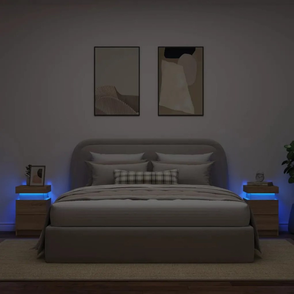 2 db sonoma tölgy színű éjjeliszekrény LED-del 35 x 39 x 55 cm