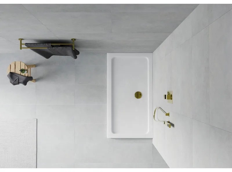 Mexen SLIM - Négyszögletű zuhanytálca 130x70x5cm + arany szifon, fehér, 40107013G