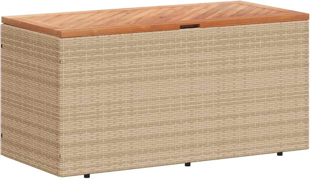 vidaXL bézs polyrattan és akácfa kerti tárolóláda 110 x 50 x 54 cm