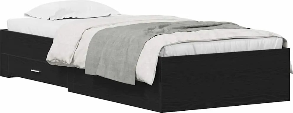 vidaXL Ágykeret fiókkal tárolóval Fekete tölgy 90 x 200 cm Faanyag