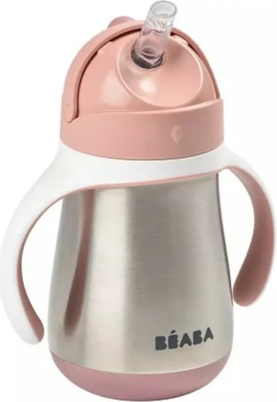 Béaba Rozsdamentes Acél Szívószálas Ivópohár 250 ml - Sötét rózsaszín
