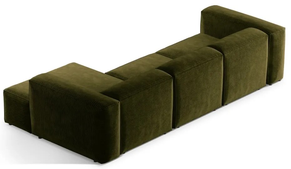 Zöld kordbársony sarokkanapé (jobb oldali-heverő résszel) Bergamo – Cosmopolitan Design