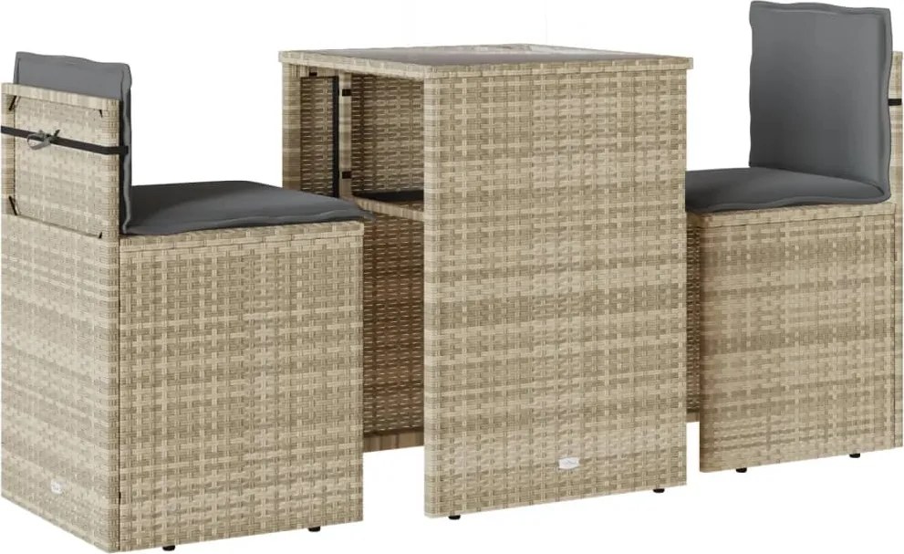 vidaXL 3 részes világosszürke polyrattan bisztrógarnitúra párnákkal