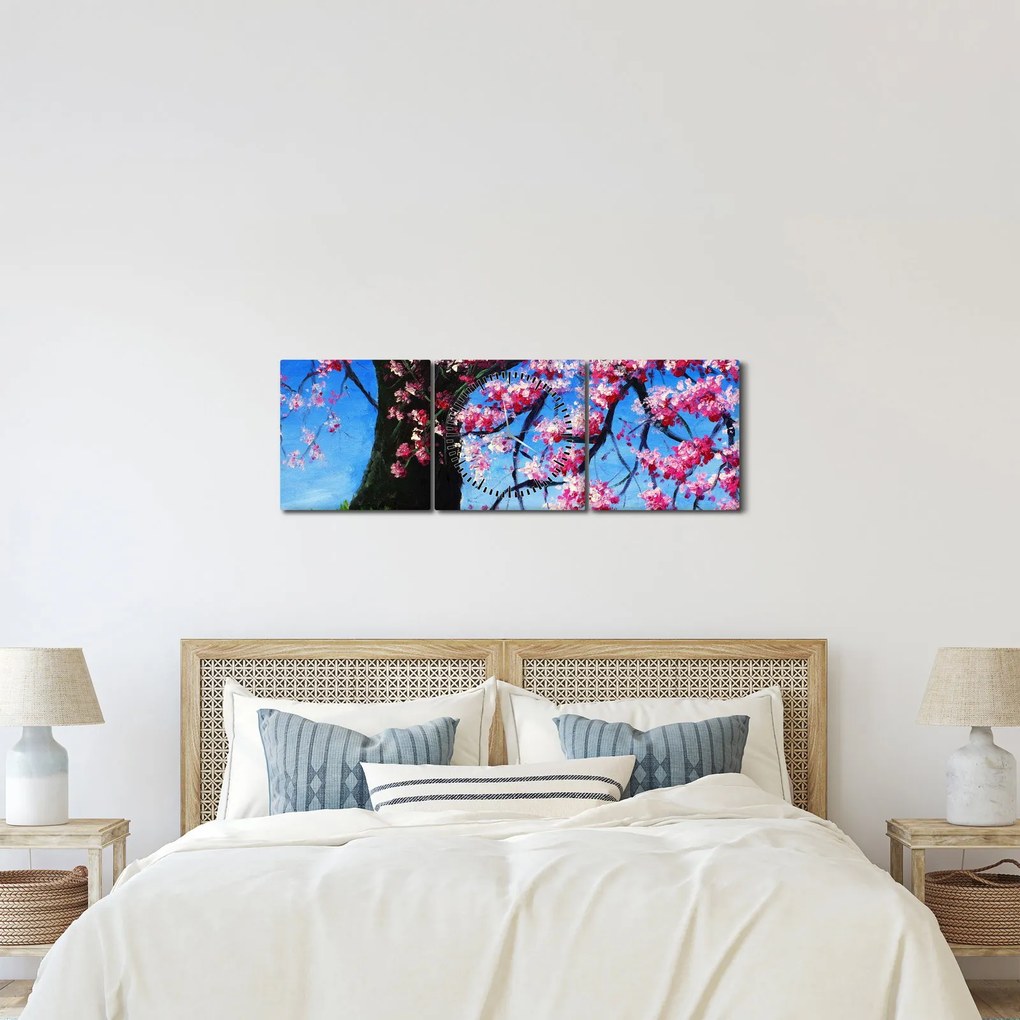 Kép festett cseresznyevirágok (órával) (90x30 cm)