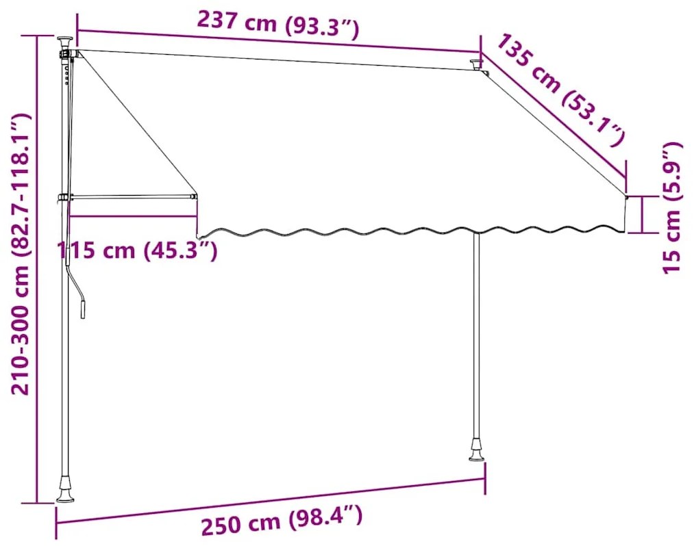 narancssárga és barna kézzel feltekerhető napellenző 250 cm