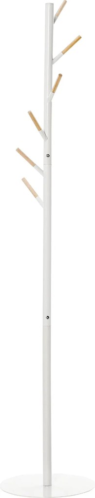 HOMCOM Kabátállvány Fa Ágakkal, 6 Fából Készült Horoggal Ruhák, Táskák, Sálak Számára, Fém Kerettel, 35x35x174 cm, Fehér | Aosom
