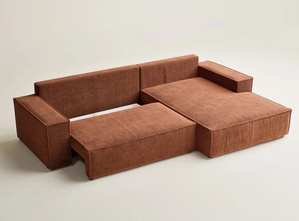 Rézszínű zsenília kinyitható-tárolóhelyes sarokkanapé (jobb oldali-heverő résszel) Maze – Maison de Rêve
