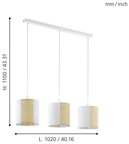 Eglo 43402 - Csillár zsinóron ARNHEM 3xE27/40W/230V