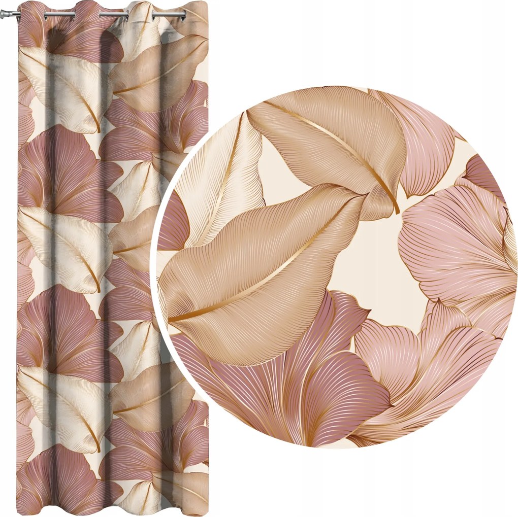 Sötétítő velúr függöny Nagy Levelek púderrózsaszín bézs 140x250