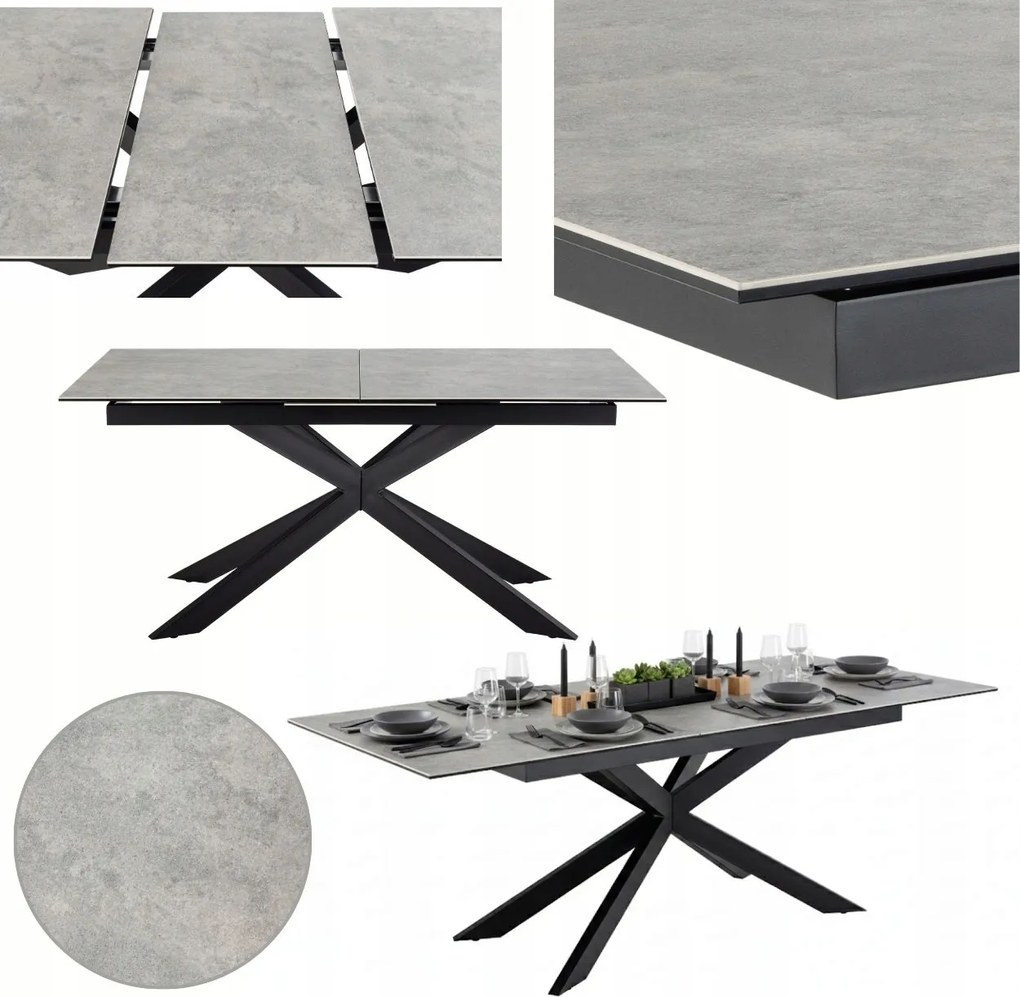 Széles Összecsukható Étkező Kerámia Szürke Modern Stabil Loft