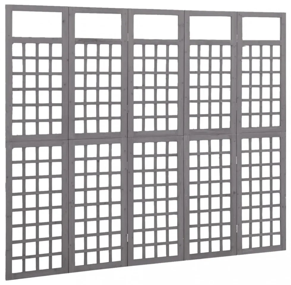 5 paneles szürke fenyőfa térelválasztó/lugasrács 201,5 x 180 cm