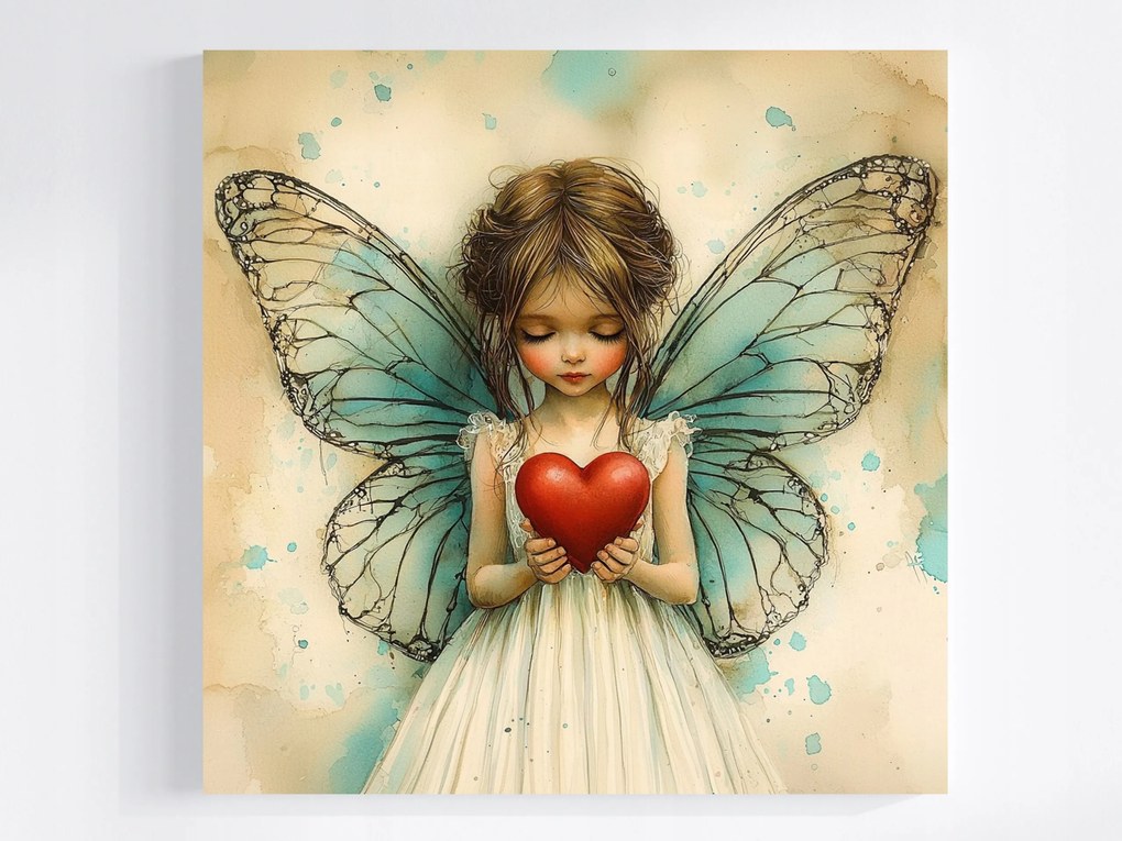 Canvas Vászonkép Kislány Tündér Boszorkány Angyal Szív 40x40