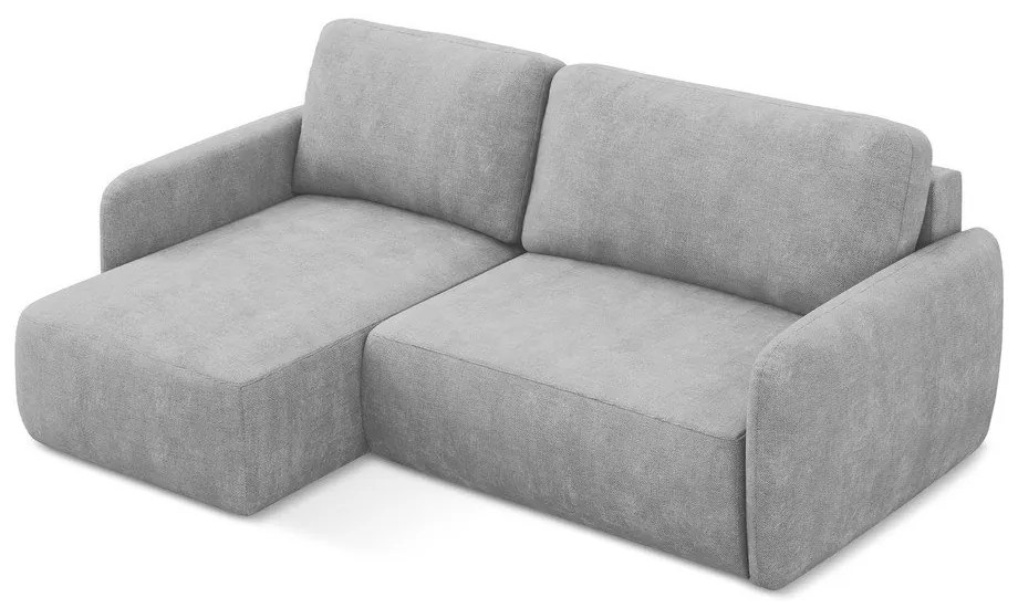 Világosszürke zsenília kinyitható-tárolóhelyes sarokkanapé (bal oldali-heverő résszel) Lilo – Makamii