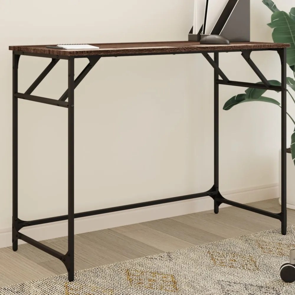 barna tölgy szerelt fa és porszórt acél íróasztal 100x45x76 cm