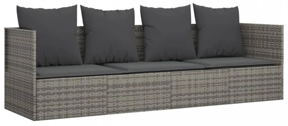 szürke polyrattan kültéri társalgókanapé párnákkal