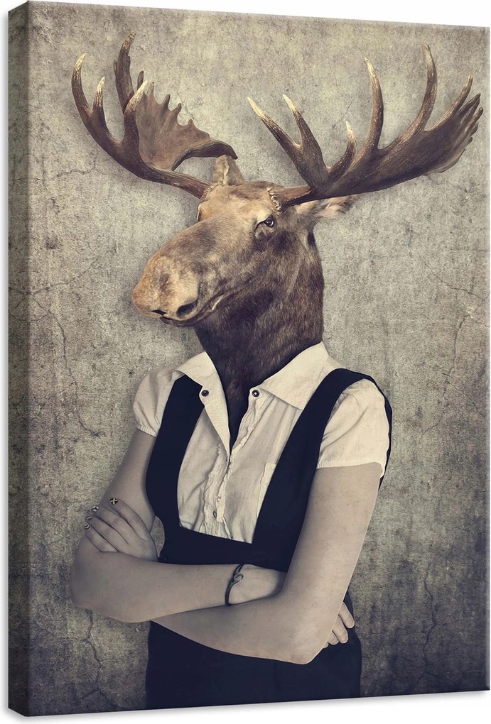 Vászonkép 50x70 Antropomorfizmus jávorszarvas szürrealizmus irónia melankólia állat művészet