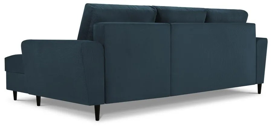 Sötétkék kordbársony kinyitható tárolóhelyes sarokkanapé (jobb oldali-heverő résszel) Kyoto – Cosmopolitan Design