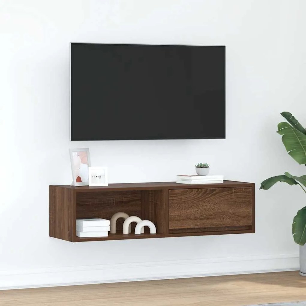 barna tölgy színű szerelt fa TV-szekrény 100x31x25,5cm