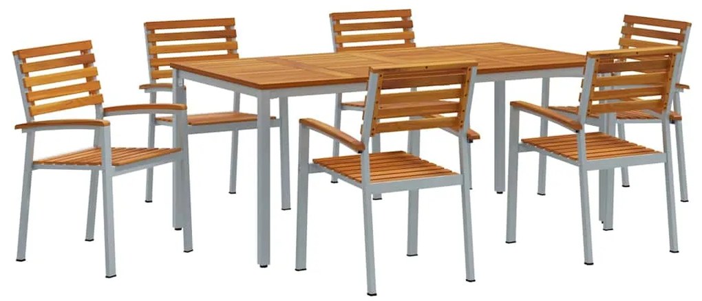 vidaXL Kert étkező szett 7 pcs Szürke Tömör Akácfa