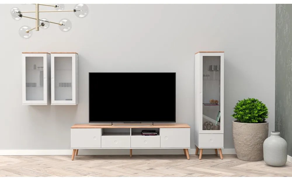 Dot fehér TV-állvány tölgyfa dekorral, szélesség 192 cm - Tenzo