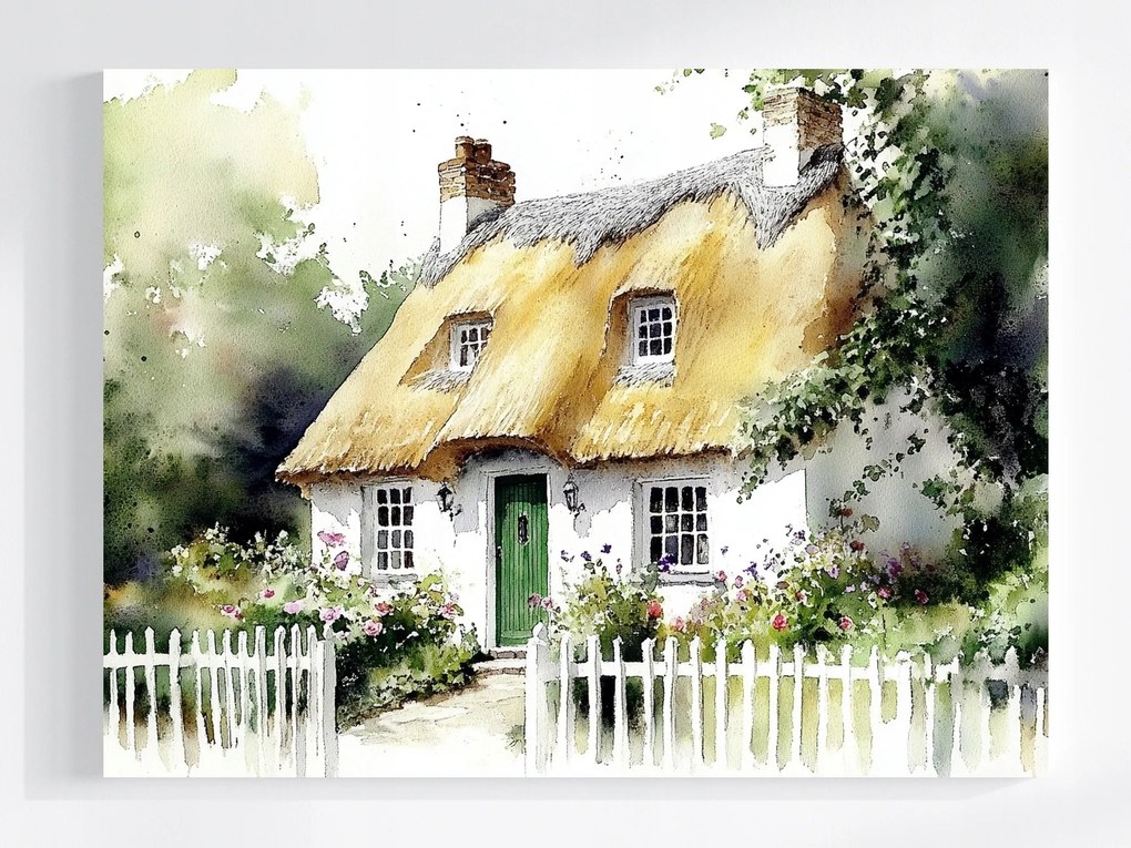 Vászonkép Canvas Tájkép Anglia Ház Kunyhó Kert Nádas Falu 80x60