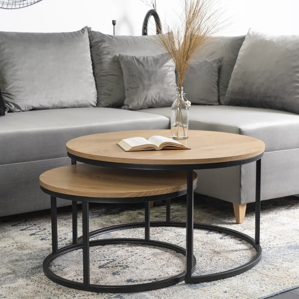 Set masuță de cafea stejar auriu/negru DELIA MAX