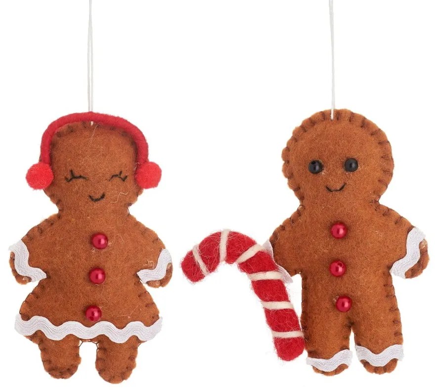 Textil kézzel készített karácsonyfadísz készlet 2 db-os 10 cm Gingerbread Couple – Sass & Belle