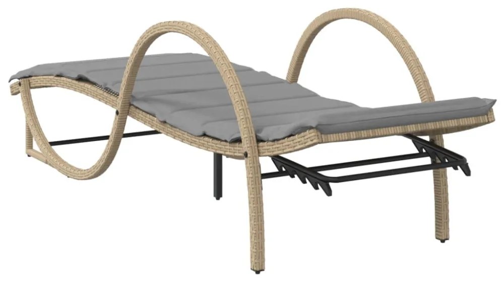 bézs polyrattan napozóágy párnával 60 x 199 x 42 cm