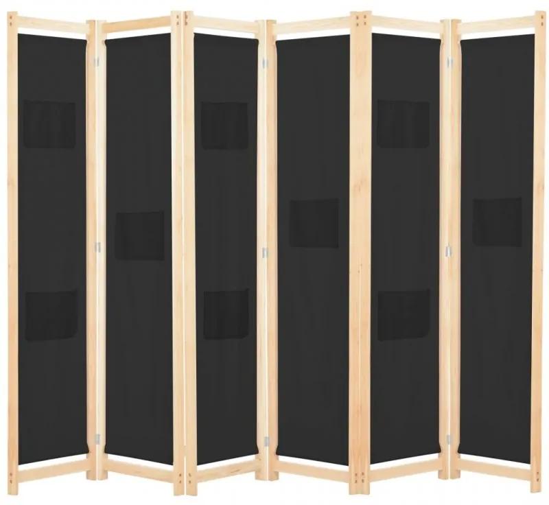 Fekete 6-paneles szövetparaván 240 x 170 x 4 cm