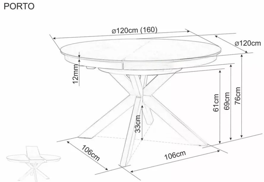Porto bővíthető kerámia étkezőasztal 120-160 cm