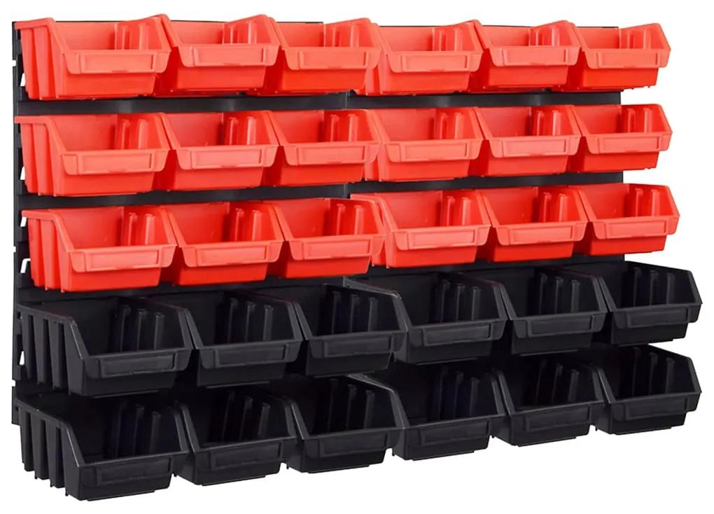 vidaXL 32 darabos piros és fekete tárolódoboz-készlet fali panelekkel