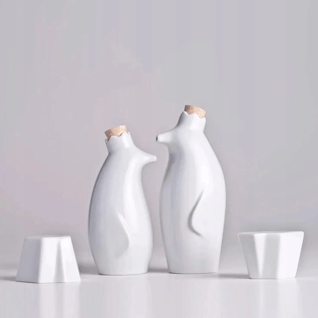 Penguin King Szett olíva /ecet só fehér porcelán bors Holaria
