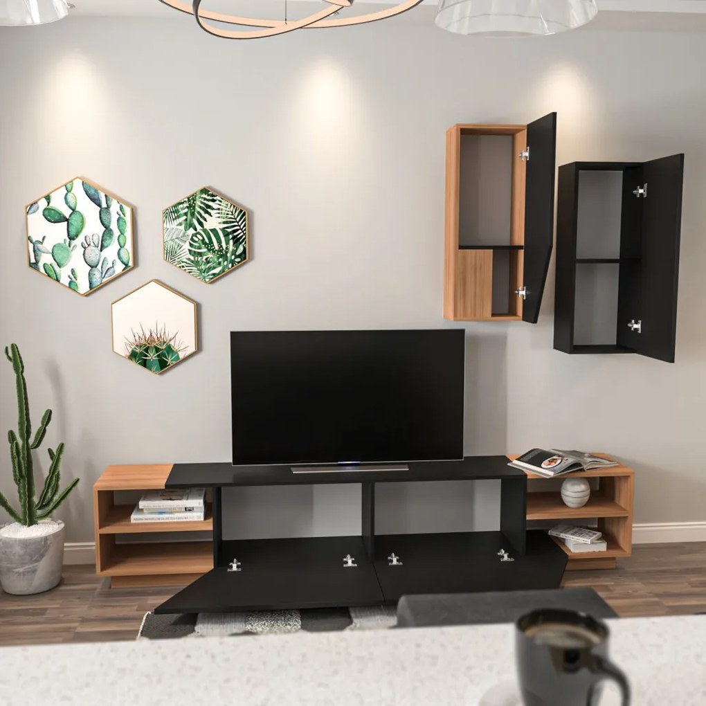 Zebra TV-állvány, fekete-teak, 240 cm
