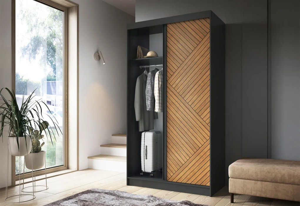 MARHY 2 tolóajtós ruhásszekrény, 120x220x60, tölgy karamell