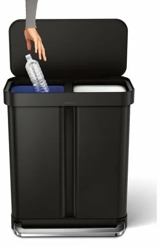 Simplehuman téglalap alakú pedálos szemetes 34 +24 l, fekete, táskazsebbel